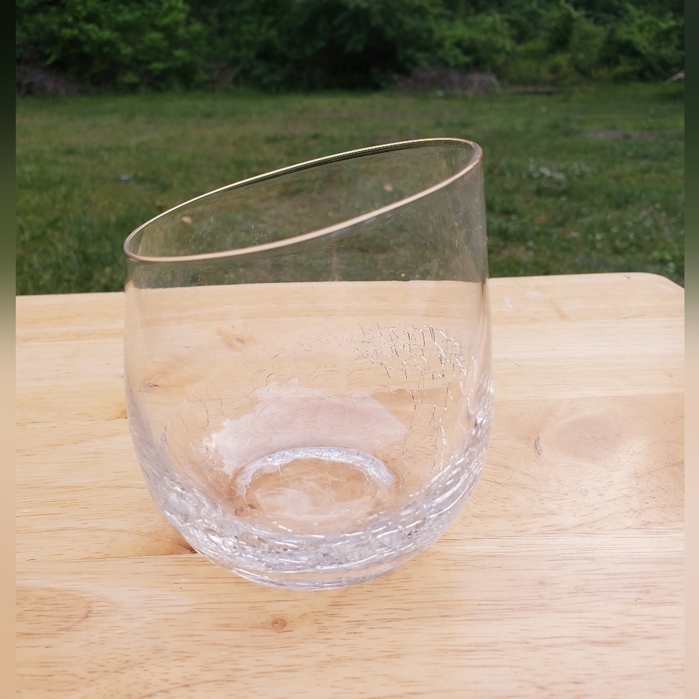 Pier 1 Angled Rim Crackle Stemless Blown clear Glass Cup‎